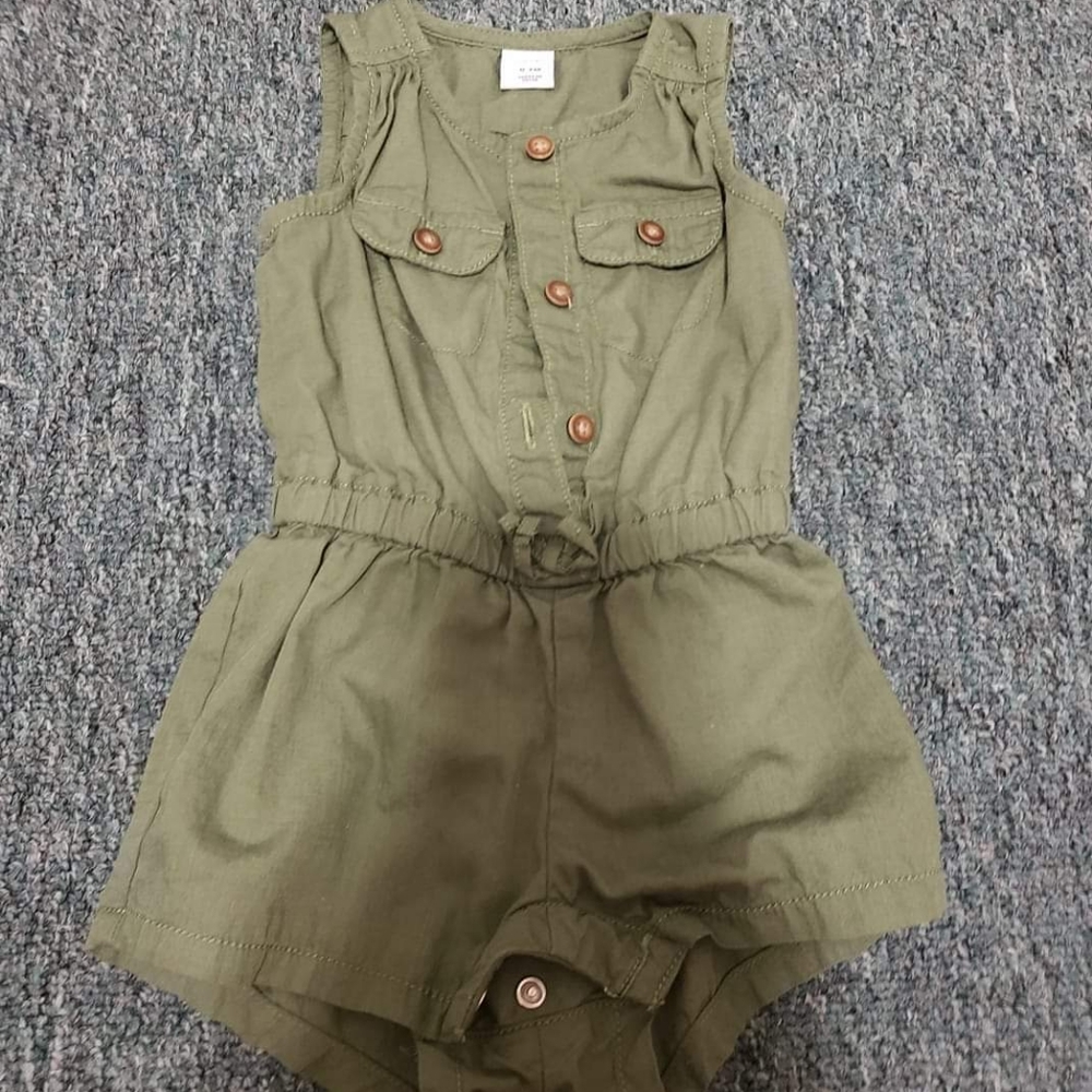 Army green baby romper